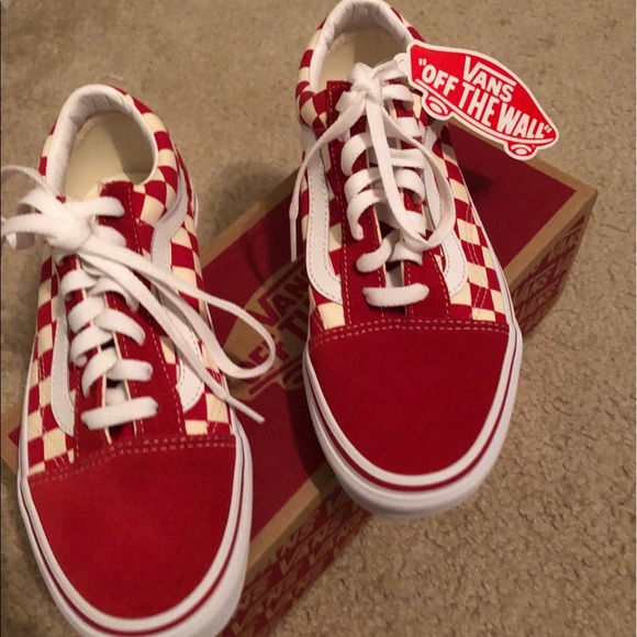 red checkered lace up vans